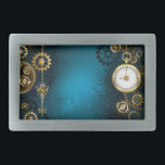 Hebilla De Cinturón Rectangular Fondo turquesa de vapor con engranajes<br><div class="desc">fondo turquesa,  texturado,  de vapor punk con bronce y oro,  llave de plata y reloj. Estilo Steampunk.</div>
