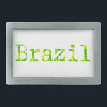 Hebilla De Cinturón Rectangular Fuente verde y amarilla de Brasil<br><div class="desc">Brasil con fuente de máquina de escribir verde y amarillo. Diseño original.</div>