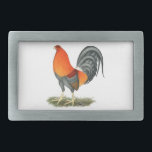 Hebilla De Cinturón Rectangular Gallo del rojo azul del gallo de pelea<br><div class="desc">Los breasted-rojos azules son wheatens con el plumaje azul que substituye el negro.  Comisión por Kenny Troiano para su libro en colores de las aves de juego.</div>