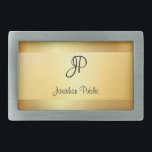 Hebilla De Cinturón Rectangular Gold Look Moderno Monogramed Template Trendy<br><div class="desc">Dorado Aspecto Moderno Monogramado Plantilla Cúpula de Glamour a la moda.</div>