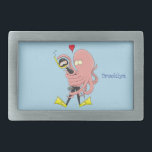 Hebilla De Cinturón Rectangular Gracioso pulpo abrazos buceo humor personalizado<br><div class="desc">¡El amor del pulpo! Este personalizado presenta un simpático pulpo abrazando a un insospechado buceador. ¡El humor de las criaturas submarinas!</div>