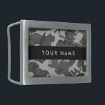 Hebilla De Cinturón Rectangular Gray Camouflage Pattern, Your name, Personalize<br><div class="desc">Elegante,  elegante y sofisticado camuflaje de color gris. Regalo moderno y moderno,  perfecto para el amante del ejército en tu vida. Personalice agregando su nombre,  apodo,  monograma o iniciales.</div>