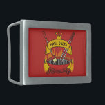 Hebilla De Cinturón Rectangular Grill Queen<br><div class="desc">Parrilla barbacoa sobre carbón de combustión,  banner de desplazamiento con texto personalizado sobre las tonalidades y pincel cruzados. Color de fondo personalizado.</div>