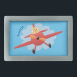 Hebilla De Cinturón Rectangular Ilustracion de personalizado de avión rojo que vue<br><div class="desc">¡Este pájaro feliz está volando un avión rojo! ¡Dibujado en un lindo estilo de ilustracion personalizado!</div>