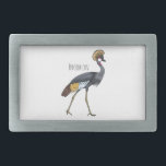 Hebilla De Cinturón Rectangular Ilustracion personalizado de pájaro grullo coronad<br><div class="desc">Ilustracion personalizado de pájaro grullo coronado en gris</div>