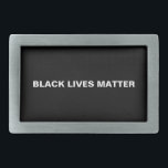Hebilla De Cinturón Rectangular Las vidas negras importan el texto en blanco y neg<br><div class="desc">Las vidas negras importan el texto negro y blanco de la hebilla minimalista del cinturón. Personalizable completo de texto blanco sobre fondo de color sólido negro y plano editable,  para que pueda personalizarlo y hacerlo único.</div>