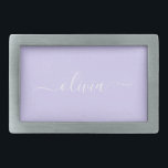 Hebilla De Cinturón Rectangular Lavender Purple Modern Script Girly Monograma Nomb<br><div class="desc">Cubierta de Monograma de Lavanda Purple Simple Script. Esto hace que la graduación perfecta, dulce 16 16, 18, 21, 30, 40, 50, 60, 70, 80, 90, 100 años, boda, ducha de novias, aniversario, ducha de bebé o despedida de soltera para alguien que ama el lujo y los estilos de moda....</div>