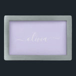 Hebilla De Cinturón Rectangular Lavender Purple Modern Script Girly Monograma Nomb<br><div class="desc">Cubierta de Monograma de Lavanda Purple Simple Script. Esto hace que la graduación perfecta, dulce 16 16, 18, 21, 30, 40, 50, 60, 70, 80, 90, 100 años, boda, ducha de novias, aniversario, ducha de bebé o despedida de soltera para alguien que ama el lujo y los estilos de moda....</div>