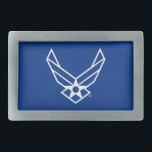 Hebilla De Cinturón Rectangular Logo de la Fuerza Aérea de Estados Unidos - Azul<br><div class="desc">Este diseño presenta el logo oficial de la Fuerza Aérea de los Estados Unidos que aparece en un fondo azul audaz. Representando orgullo,  honor y tradición,  es un tributo atemporal al servicio y dedicación de la Fuerza Aérea de los Estados Unidos.</div>