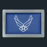Hebilla De Cinturón Rectangular Logo de la Fuerza Aérea de Estados Unidos - Azul<br><div class="desc">Este diseño presenta el logo oficial de la Fuerza Aérea de los Estados Unidos que aparece en un fondo azul audaz. Representando orgullo,  honor y tradición,  es un tributo atemporal al servicio y dedicación de la Fuerza Aérea de los Estados Unidos.</div>