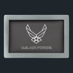 Hebilla De Cinturón Rectangular Logo de la Fuerza Aérea de los Estados Unidos - Ne<br><div class="desc">Este diseño muestra el logo oficial de la Fuerza Aérea de Estados Unidos con un llamativo fondo azul. Simbolizando orgullo,  dedicación y servicio,  es un tributo atemporal y patriótico a la Fuerza Aérea de Estados Unidos y su rica tradición de excelencia.</div>