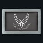 Hebilla De Cinturón Rectangular Logo de la Fuerza Aérea - Negro<br><div class="desc">Este diseño presenta el emblemático logo de la Fuerza Aérea puesto sobre un llamativo fondo azul. Su apariencia limpia y patriótica encarna el honor, el orgullo y la tradición de la Fuerza Aérea de los Estados Unidos, por lo que resulta ideal para mostrar apoyo y aprecio por el servicio militar....</div>