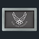 Hebilla De Cinturón Rectangular Logo de la Fuerza Aérea - Negro<br><div class="desc">Este diseño presenta el emblemático logo de la Fuerza Aérea puesto sobre un llamativo fondo azul. Su apariencia limpia y patriótica encarna el honor, el orgullo y la tradición de la Fuerza Aérea de los Estados Unidos, por lo que resulta ideal para mostrar apoyo y aprecio por el servicio militar....</div>