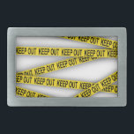 Hebilla De Cinturón Rectangular Manténgase alejado y no cruce la cinta de la polic<br><div class="desc">Cinta amarilla de la policía con letras</div>