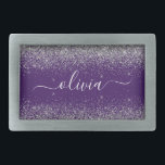 Hebilla De Cinturón Rectangular Monograma de Girly Glam Purpurina de Plata Púrpura<br><div class="desc">Cubierta de Monograma con guion de Purpurina de espuma morado y plateado. Esto hace que la graduación perfecta, dulce 16 16, 18, 21, 30, 40, 50, 60, 70, 80, 90, 100 años, boda, ducha de novias, aniversario, ducha de bebé o despedida de soltera para alguien que ama el lujo y...</div>