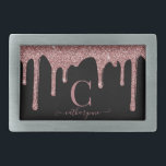 Hebilla De Cinturón Rectangular Monograma de goteo de espuma de oro Rosa sobre neg<br><div class="desc">Rosa de moda Purpurina de espuma de oro gotea monograma sobre una hebilla de cinturón negro de moda. ¡Estás goteando con lujo y deberías presumirlo! Fácil de personalizar con su propio nombre y detalles. Póngase en contacto con nosotros en cedarandstring@gmail.com si necesita ayuda con el diseño o productos de coincidencia....</div>