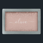 Hebilla De Cinturón Rectangular Monograma de guion de Purpurina negro rosado Rosa<br><div class="desc">Oro Rosa - Hebilla Monograma de la correa de nombres del Purpurina de espuma rosada de Rubor. Esto hace que la graduación perfecta, dulce 16 16, 18, 21, 30, 40, 50, 60, 70, 80, 90, 100 años, boda, ducha de novias, aniversario, ducha de bebé o despedida de soltera para alguien...</div>