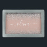 Hebilla De Cinturón Rectangular Monograma del Purpurina Rosa Rubor color plata ros<br><div class="desc">Oro Rosa - Banca Monograma con guion de Purpurina de espuma rosada y plateada Rubor. Esto hace que la graduación perfecta, dulce 16 16, 18, 21, 30, 40, 50, 60, 70, 80, 90, 100 años, boda, ducha de novias, aniversario, ducha de bebé o despedida de soltera para alguien que ama...</div>