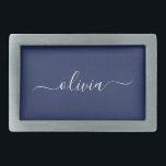 Hebilla De Cinturón Rectangular Monograma moderno azul y blanco de la Marina<br><div class="desc">Presentamos nuestra colección de Monogramas Moderno Azul y Blanco de la Marina: Eleva tu decoración de casa con nuestra sofisticada colección con un diseño contemporáneo de color azul marino y blanco. Cada una de las piezas está meticulosamente diseñada para exudar elegancia y estilo, perfecto para añadir un toque de modernidad...</div>