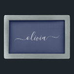 Hebilla De Cinturón Rectangular Monograma moderno azul y blanco de la Marina<br><div class="desc">Presentamos nuestra colección de Monogramas Moderno Azul y Blanco de la Marina: Eleva tu decoración de casa con nuestra sofisticada colección con un diseño contemporáneo de color azul marino y blanco. Cada una de las piezas está meticulosamente diseñada para exudar elegancia y estilo, perfecto para añadir un toque de modernidad...</div>