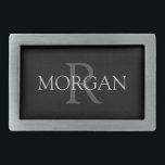 Hebilla De Cinturón Rectangular Monograma y nombre DIY, negro de moda con texto gr<br><div class="desc">Personaliza tu Monograma y Nombre en texto gris. Este sencillo Diseño Clásico seguramente atraerá la atención.</div>