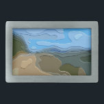 HEBILLA DE CINTURÓN RECTANGULAR MONTAÑA<br><div class="desc">Un diseño abstracto,  colorido y luminoso,  con vistas a la montaña,  cielo azul,  roca y árboles.</div>