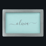 Hebilla De Cinturón Rectangular Nombre de Monograma del Guión Azul Verde azulado M<br><div class="desc">Cubierta del cinturón de nombres del cinturón de seguridad Verde azulado simple Aqua Blue Script. Esto hace que la graduación perfecta, dulce 16 16, 18, 21, 30, 40, 50, 60, 70, 80, 90, 100 años, boda, ducha de novias, aniversario, ducha de bebé o despedida de soltera para alguien que ama...</div>