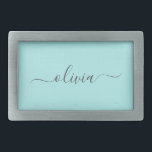 Hebilla De Cinturón Rectangular Nombre de Monograma del Guión Azul Verde azulado M<br><div class="desc">Cubierta del cinturón de nombres del cinturón de seguridad Verde azulado simple Aqua Blue Script. Esto hace que la graduación perfecta, dulce 16 16, 18, 21, 30, 40, 50, 60, 70, 80, 90, 100 años, boda, ducha de novias, aniversario, ducha de bebé o despedida de soltera para alguien que ama...</div>