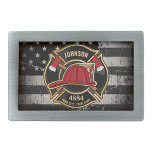 Hebilla De Cinturón Rectangular NOMBRE DEL bombero Bombero Bomba Bandera del Depar<br><div class="desc">NOMBRE DEL bombero Fuego Departamento de Bomberos de EE.UU. Diseño de la bandera - Emblema con casco rojo y hacha. Personalizar con su nombre,  número de estación/departamento y ubicación.</div>