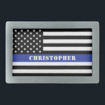 Hebilla De Cinturón Rectangular Oficial de policía personalizado policía de la Lín<br><div class="desc">¡Un oficial de policía de la línea azul delgada,  regalos del departamento de policía de la bandera de los Estados Unidos!</div>