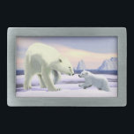 Hebilla De Cinturón Rectangular Oso Polar - Mama Nose Best<br><div class="desc">Un oso polar busca la tranquilidad de su madre en el hielo del Ártico. Los Icebergs flotan en el fondo.</div>