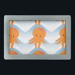 Hebilla De Cinturón Rectangular Patrón Octopus Y Ondas Azules naranjas<br><div class="desc">Un lindo personalizado de pulpo y un patrón de olas azules. Diseño con textura aplicada a la imagen. La idea de la decoración para los niños.</div>