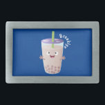 Hebilla De Cinturón Rectangular Personaje de dibujos animados de Cute happy bubble<br><div class="desc">¡Té de burbujas boba con personalidad! Este bonito y feliz personaje se crea al estilo personalizado.</div>