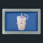Hebilla De Cinturón Rectangular Personaje de dibujos animados de Cute happy bubble<br><div class="desc">¡Té de burbujas boba con personalidad! Este bonito y feliz personaje se crea al estilo personalizado.</div>
