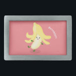 Hebilla De Cinturón Rectangular Personalizado bananero Cute kawaii<br><div class="desc">¡Por frugalidad,  diversión! Este plátano feliz está bailando al estilo personalizado adorable de ilustracion.</div>