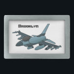 Hebilla De Cinturón Rectangular Personalizado de avión de combate militar<br><div class="desc">Para los fanáticos de los aviones de combate. Este diseño presenta un jet militar al estilo de un ilustracion personalizado.</div>