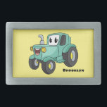 Hebilla De Cinturón Rectangular Personalizado de tractores verde feliz<br><div class="desc">¡Este feliz tractor verde está listo para arar tiempo! Dibujado en un divertido estilo personalizado.</div>