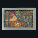 Hebilla De Cinturón Rectangular Pollo del país del boho de los gallos retro de la<br><div class="desc">Pollo del país del boho de los gallos retro de la moda</div>
