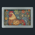 Hebilla De Cinturón Rectangular Pollo del país del boho de los gallos retro de la<br><div class="desc">Pollo del país del boho de los gallos retro de la moda</div>