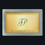 Hebilla De Cinturón Rectangular Purpurina de oro elegante plantilla monogramada mo<br><div class="desc">Purpurina Dorado Elegante Monogramado Plantilla Moderna Hebilla de Correa de Glamour.</div>