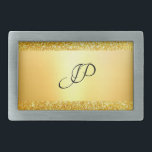 Hebilla De Cinturón Rectangular Purpurina de oro Modelo monogramado elegante moder<br><div class="desc">Purpurina Gold Moderno Elegante Monogramado de plantilla Glamour Belt Buckle.</div>