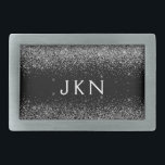 Hebilla De Cinturón Rectangular Purpurina negro plateado Monograma Girly Name Init<br><div class="desc">Hebilla de nombre del cinturón de seguridad del Purpurina de la espuma negra y plateada. Esto hace que la graduación perfecta, dulce 16 16, 18, 21, 30, 40, 50, 60, 70, 80, 90, 100 años, boda, ducha de novias, aniversario, ducha de bebé o despedida de soltera para alguien que ama...</div>