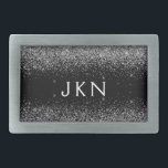 Hebilla De Cinturón Rectangular Purpurina negro plateado Monograma Girly Name Init<br><div class="desc">Hebilla de nombre del cinturón de seguridad del Purpurina de la espuma negra y plateada. Esto hace que la graduación perfecta, dulce 16 16, 18, 21, 30, 40, 50, 60, 70, 80, 90, 100 años, boda, ducha de novias, aniversario, ducha de bebé o despedida de soltera para alguien que ama...</div>