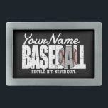 Hebilla De Cinturón Rectangular Retro Béisbol ADD NOMBRE Pinstripe Team Player<br><div class="desc">NOMBRE ADD personalizado Equipo de béisbol Equipo Hobby o Diseño de Juego Escolar - Personalizar con su nombre o texto Personalizado!</div>