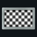 Hebilla De Cinturón Rectangular Retro geométrico negro y blanco<br><div class="desc">Cuadrados controlados regalo de patrón retro geométrico negro y blanco para cualquiera. Diseño de patrones cuadrados geométricos retro de Guay. Baldosa vintage negro y blanco moderno checker.</div>