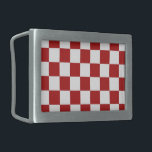Hebilla De Cinturón Rectangular Rojo y blanco tachado<br><div class="desc">El patrón clásico de Guay rojo y blanco a cuadros está hecho de filas alternadas de cuadrados blancos y rojos. Siéntase libre de personalizar del producto para que sea su propio producto. Imagen de 9000 x 6000 píxeles creada digitalmente. Copyright ©2013 Claire E. Skinner, todos los derechos reservados. Para ver...</div>