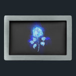 Hebilla De Cinturón Rectangular Rosa azul en llamas<br><div class="desc">Rosa abstracto en flama azul sobre fondo negro. Rosa de incendios.</div>