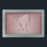 Hebilla De Cinturón Rectangular Rosa Girly Gold Sparkle Purpurinas Dris Monograma<br><div class="desc">Rosa Girly Purpurina de espuma de oro perfora hebilla de cinturón monograma con goteo de purpurina de oro fino rosa/rosa sobre un fondo de moda con su monograma y nombre personalizado. Póngase en contacto con nosotros en cedarandstring@gmail.com si necesita ayuda con el diseño o productos de coincidencia.</div>