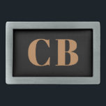 Hebilla De Cinturón Rectangular Rutas de monograma dorado negro elegante moderno<br><div class="desc">Fondo negro,  texto dorado. Personalice y agregue sus iniciales de monograma.</div>