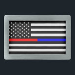 Hebilla De Cinturón Rectangular símbolo azul rojo delgado de la policía contra inc<br><div class="desc">símbolo de los bomberos de la línea roja azul para los bomberos usa bandera estadounidense</div>